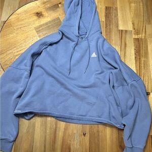 Adidas Women’s Blue Comfortable Cropped Oversized Pullover Hoodie